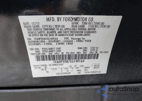 2014 Ford Taurus Se from USA, damaged, VIN 1FAHP2D87EG149164